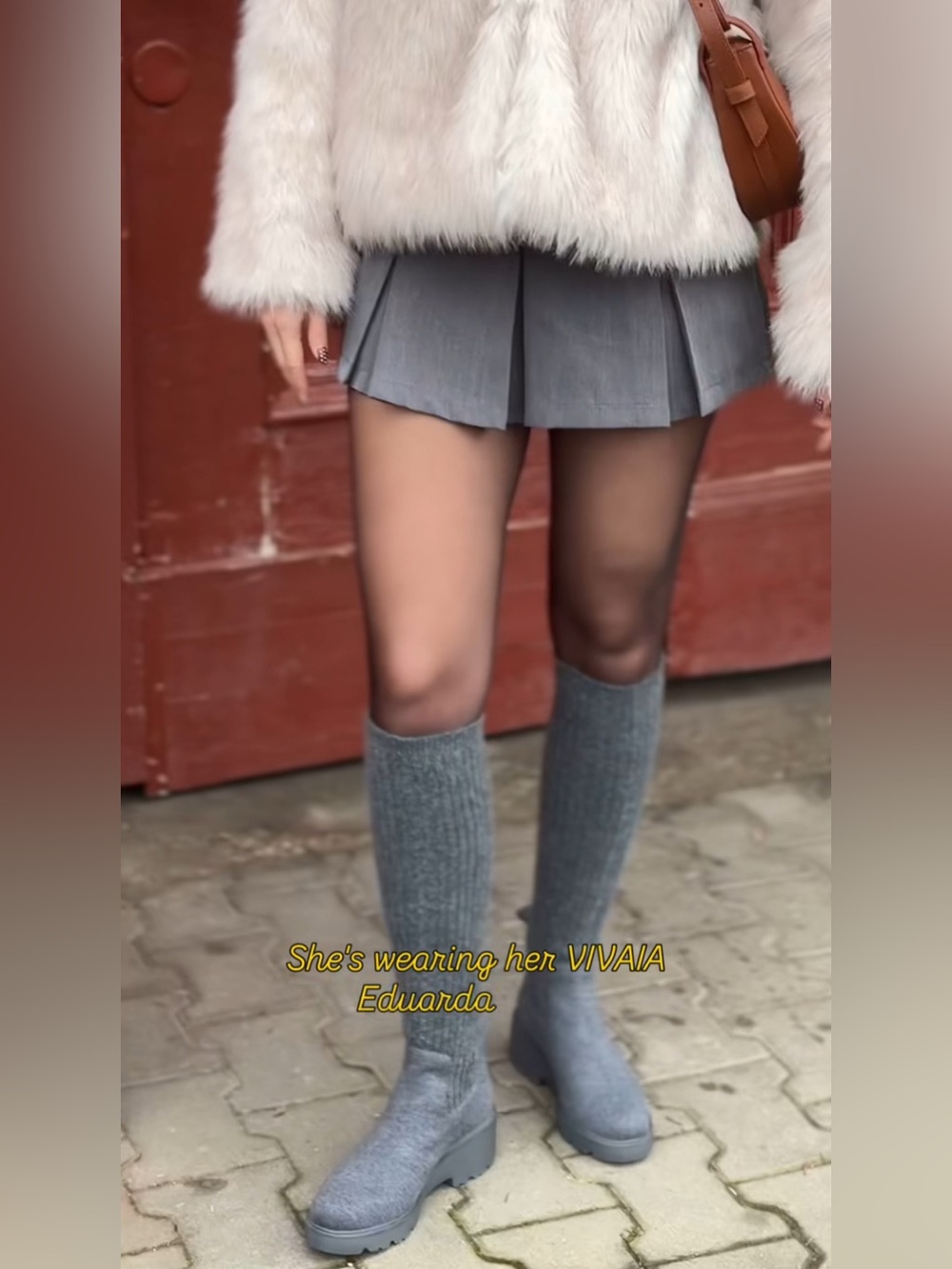 Vivaia Eduarda Knee High Wool Tall Boots Chunky Rich Gray Water Repellent $249 - Picture 4 of 13